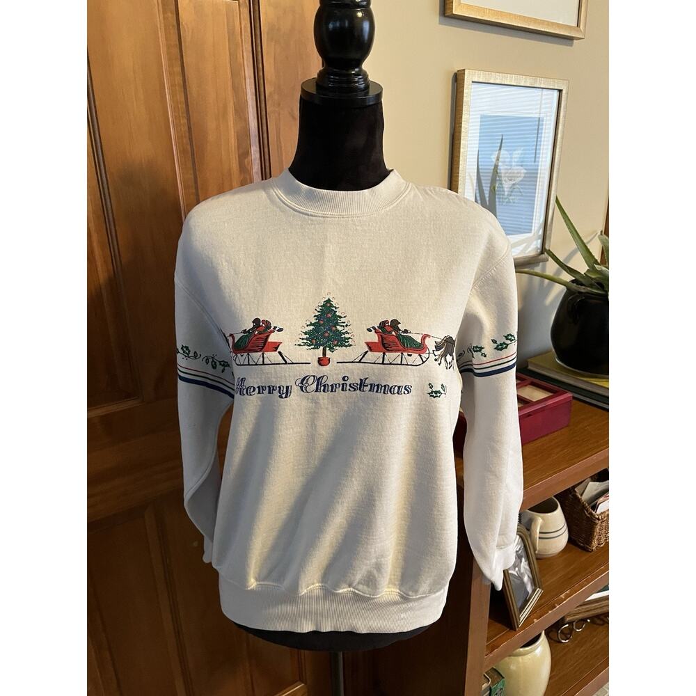 Vintage Active Elements Adult Merry Christmas Sleigh Ride Sweatshirt Size Large